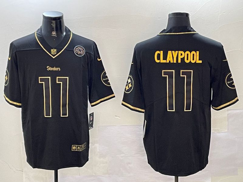 Men Pittsburgh Steelers #11 Claypool Black Gold Throwback 2024 Nike Limited NFL Jersey style 3